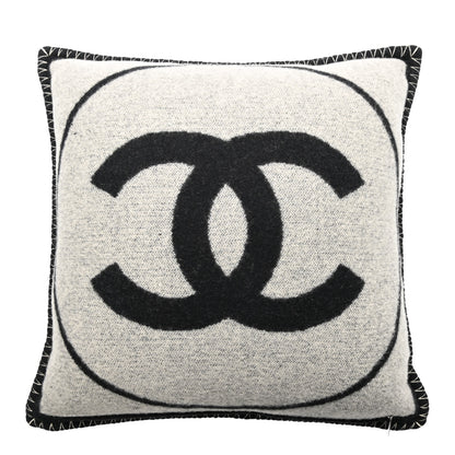 Chanel Merino Wool Cashmere CC Pillow Black Beige 2 of 5