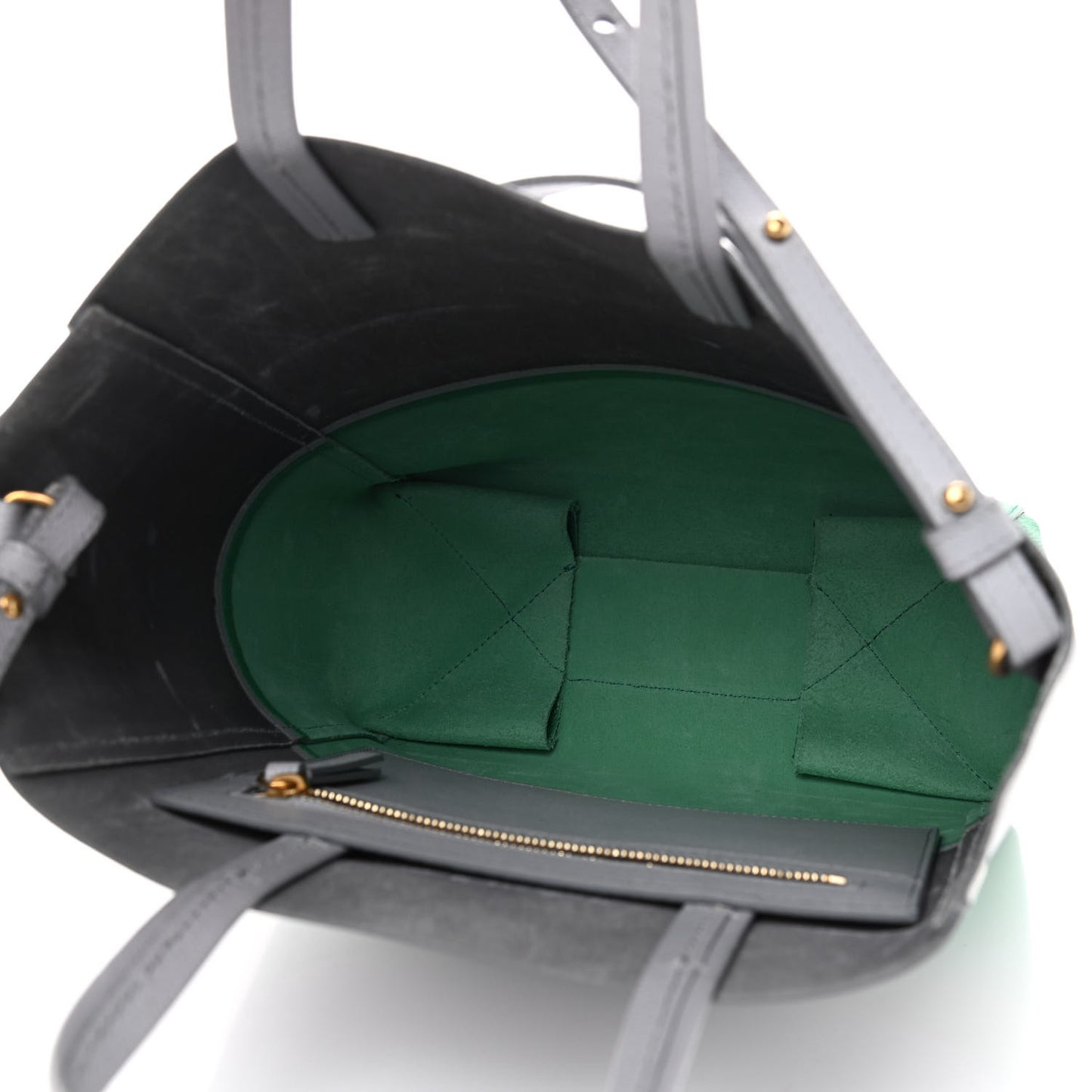 Grained Calfskin Small Vertical Bi-Cabas Mineral Mint