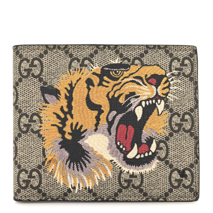 Gucci GG Supreme Monogram Selleria Calfskin Tiger Nice Bi-Fold Wallet Beige Ebony Multicolor Black 1 of 7