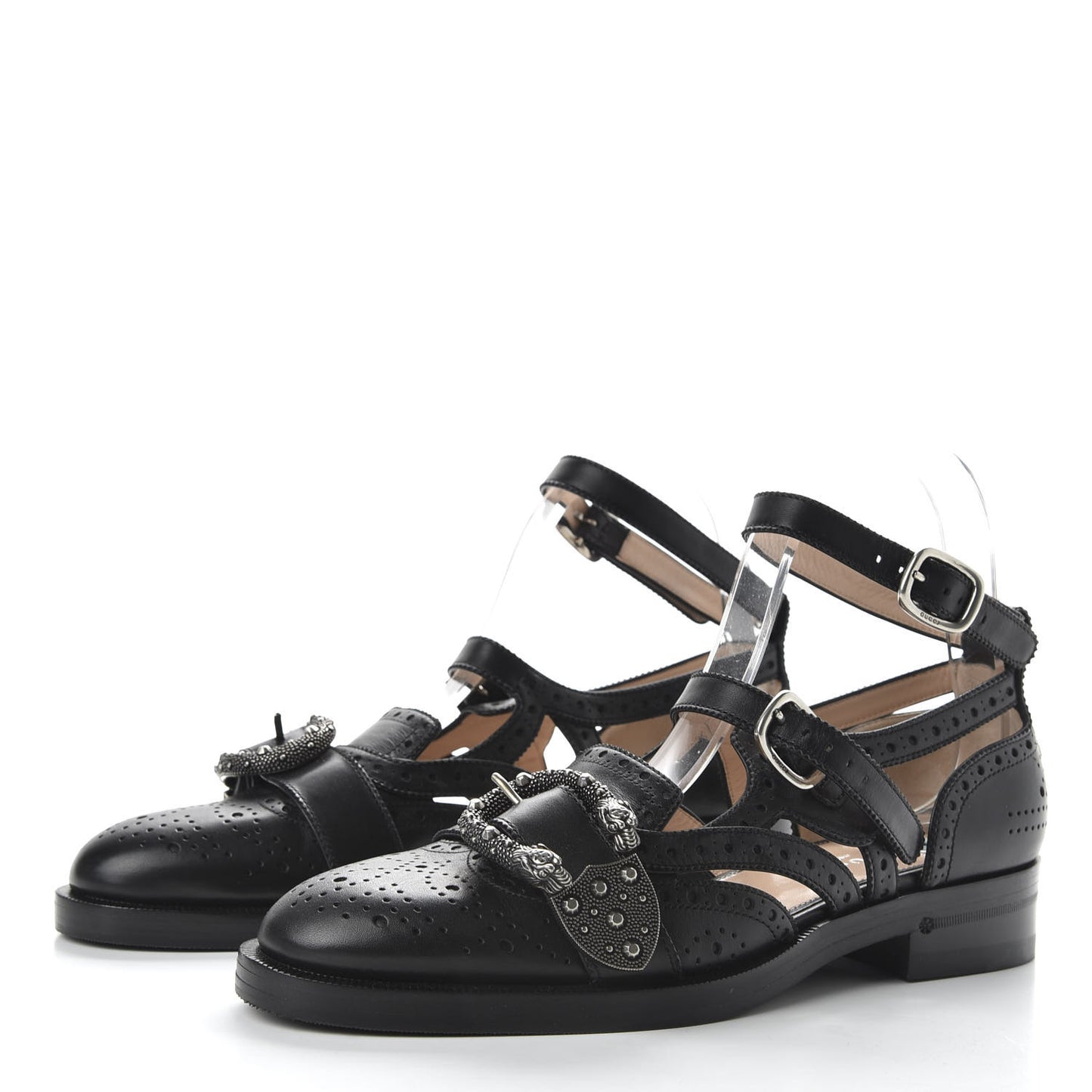 Calfskin Bee Embroidered Womens Queercore Brogue Wingtip Monk Strap Loafers 38 Black
