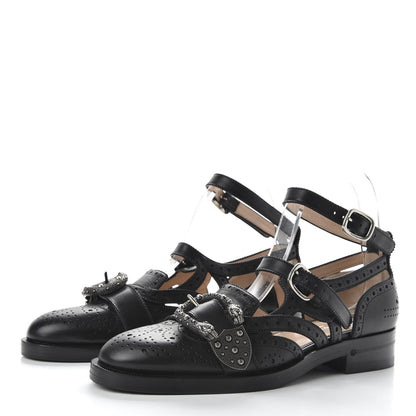 Gucci Calfskin Bee Embroidered Womens Queercore Brogue Wingtip Monk Strap Loafers 38 Black 3 of 9