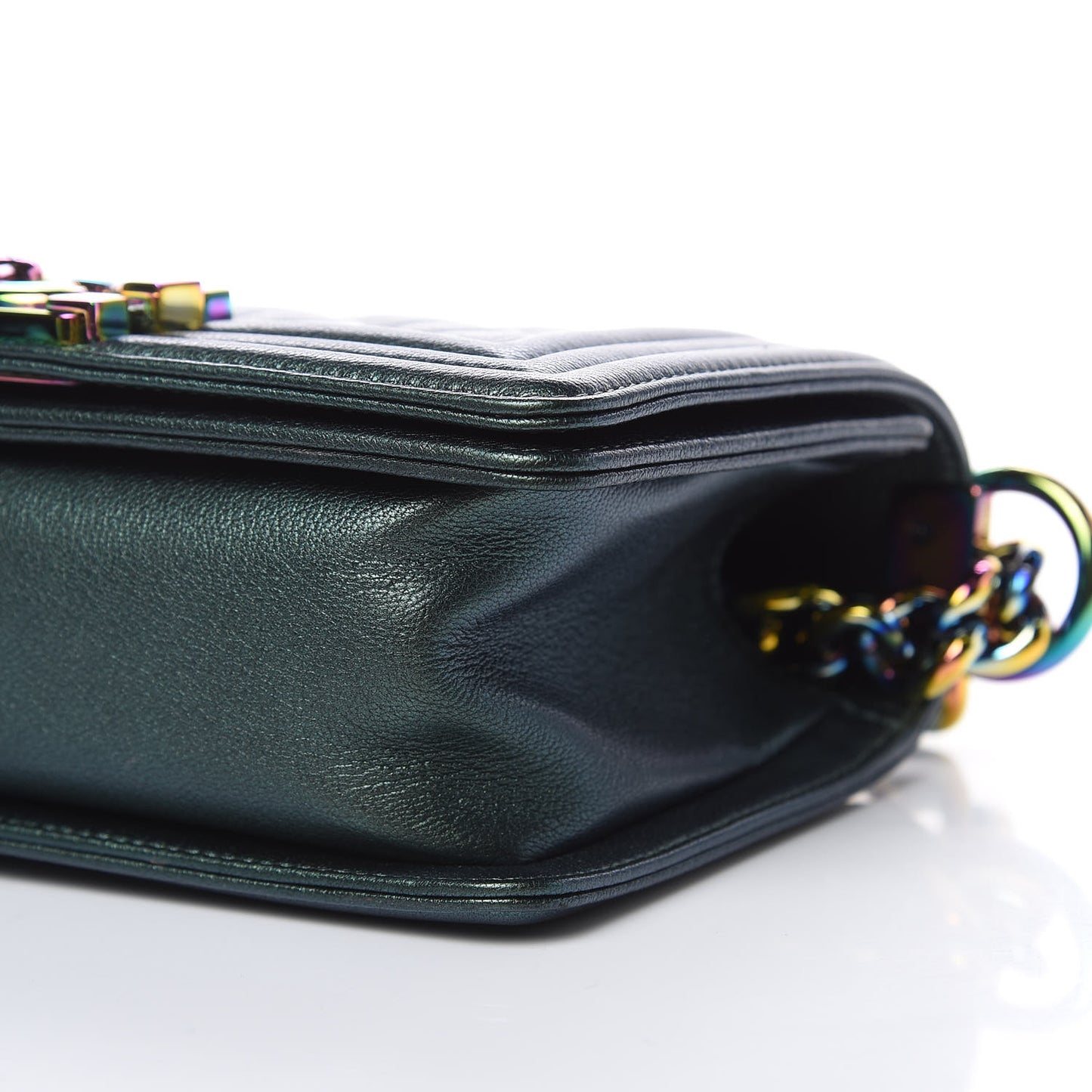 Iridescent Goatskin Quilted Small Boy Flap Green