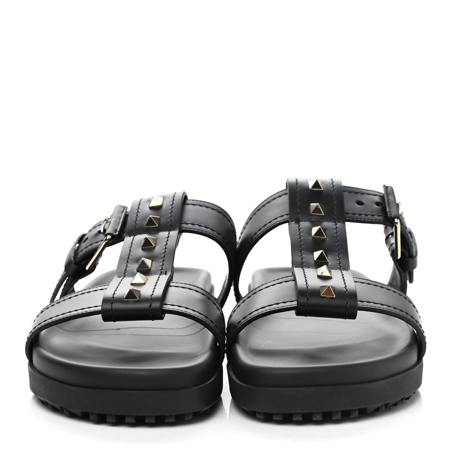 Calfskin Rockstud Buckled Slide Sandals 39 Black