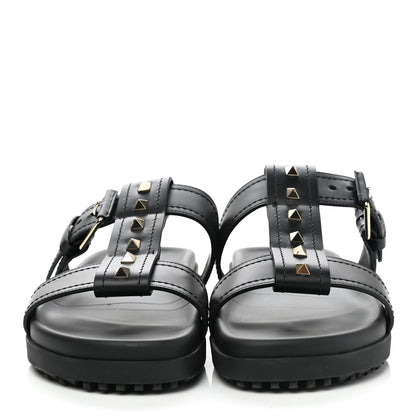 Valentino Garavani Calfskin Rockstud Buckled Slide Sandals 39 Black 2 of 9