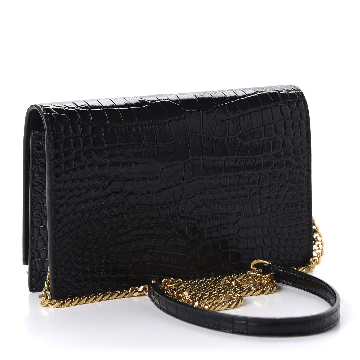 Calfskin Crocodile Embossed Kate Monogram Tassel Chain Wallet Black