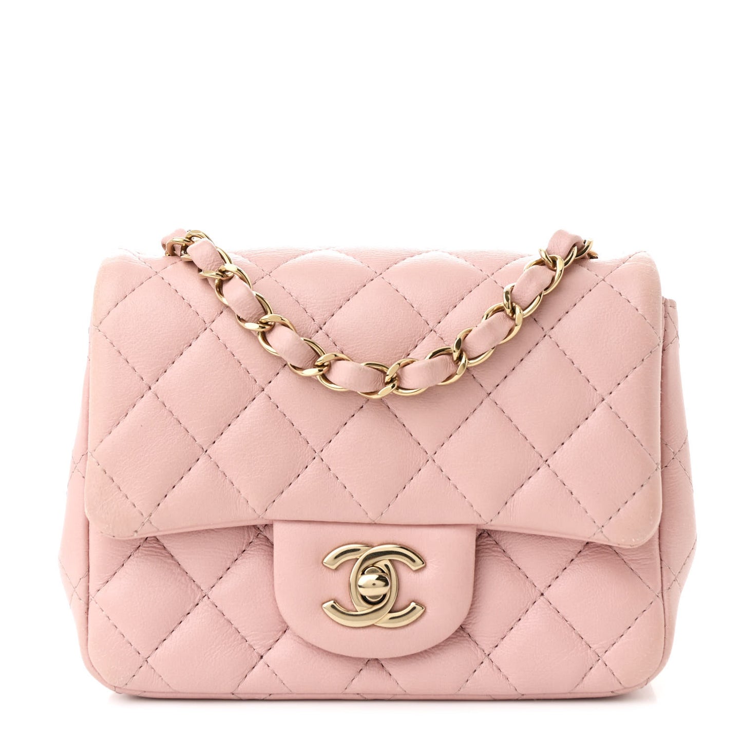 Lambskin Quilted Mini Square Flap Light Pink
