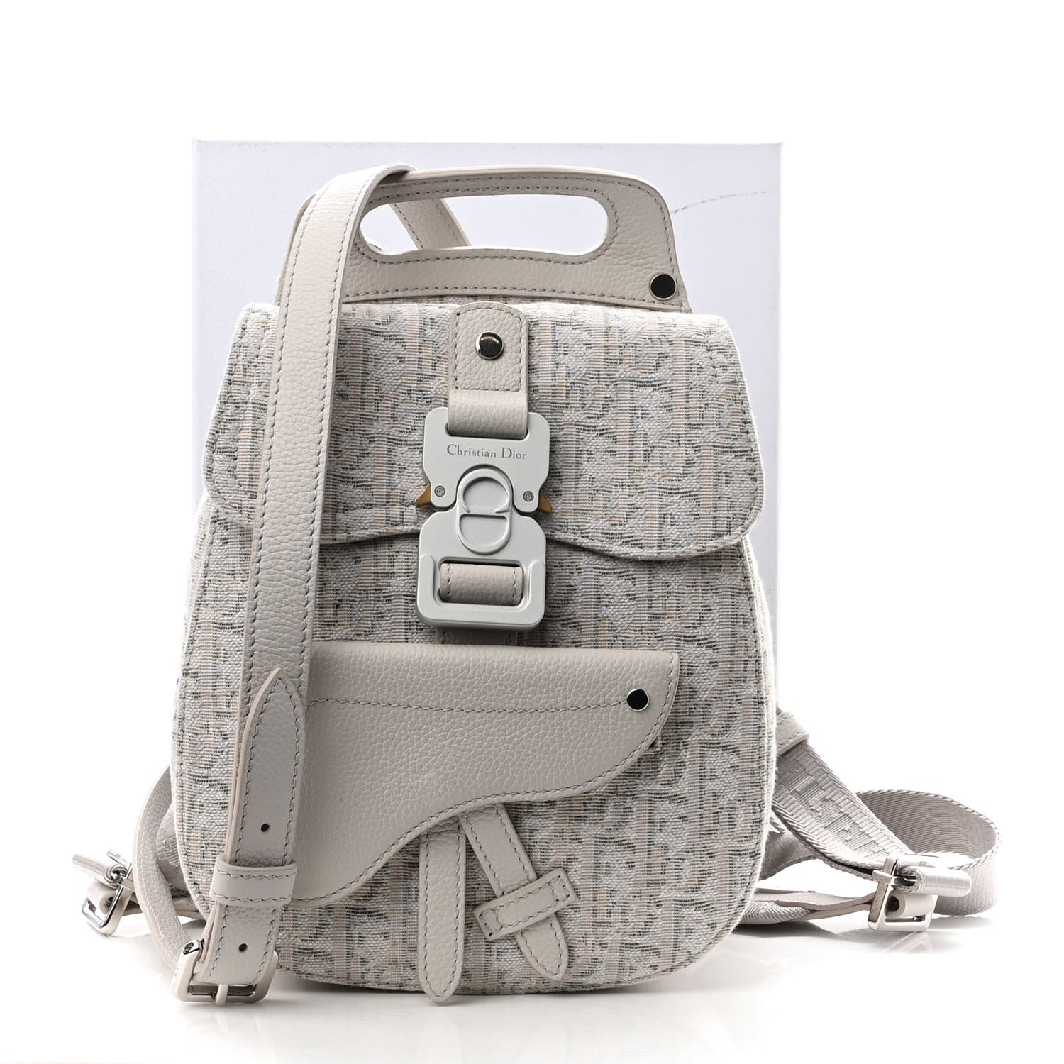 Christian Dior HOMME Oblique Jacquard Calfskin Mini Saddle Backpack Beige 1179041