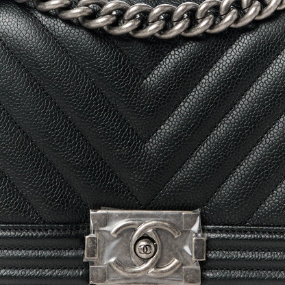 Chanel Caviar Chevron Quilted Medium Boy Flap Black 8 of 10