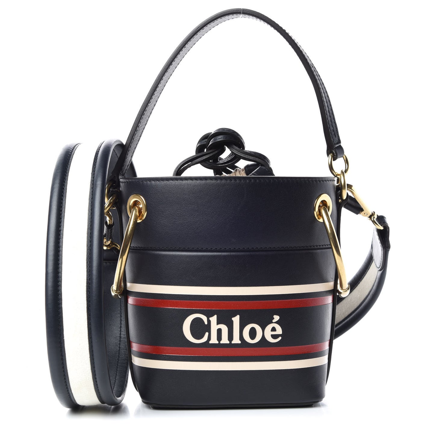 Smooth Calfskin Logo Mini Roy Bucket Bag Full Blue