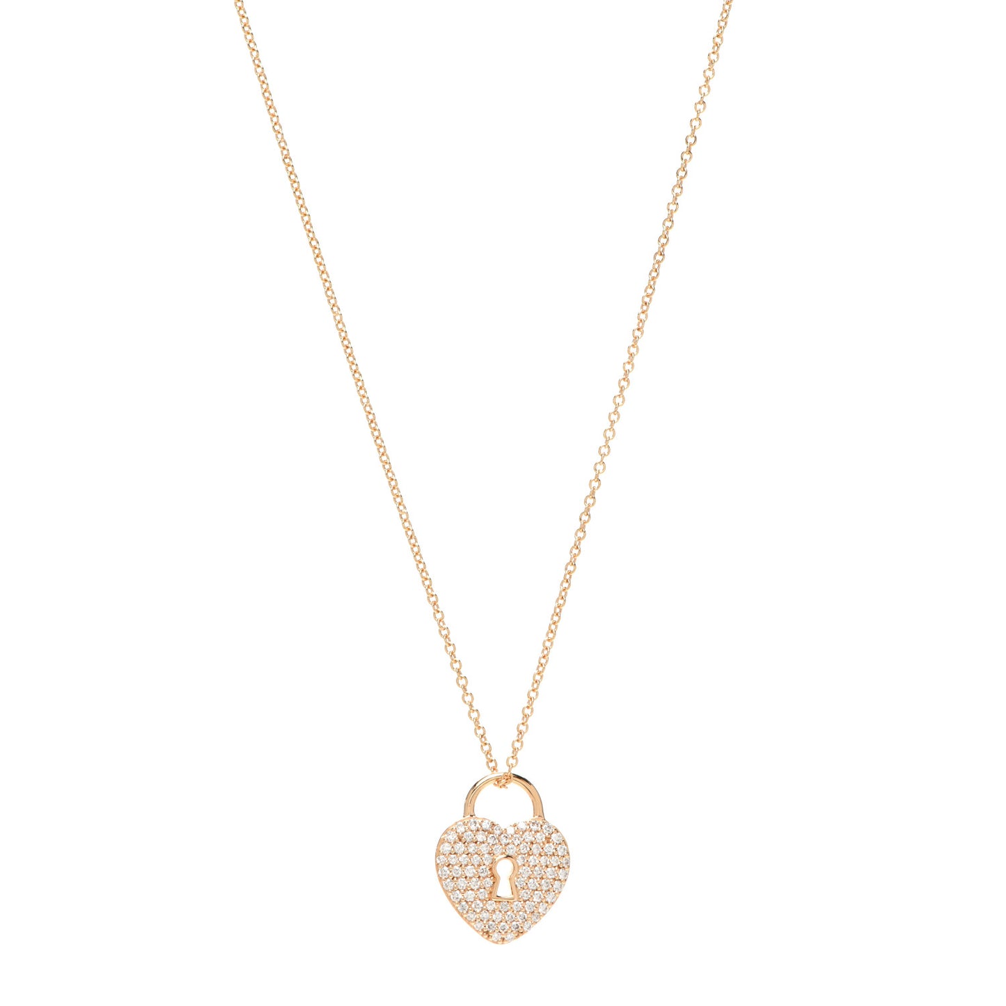 18K Rose Gold Diamond Heart Lock Pendant Necklace