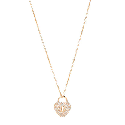 Tiffany 18K Rose Gold Diamond Heart Lock Pendant Necklace 1 of 4