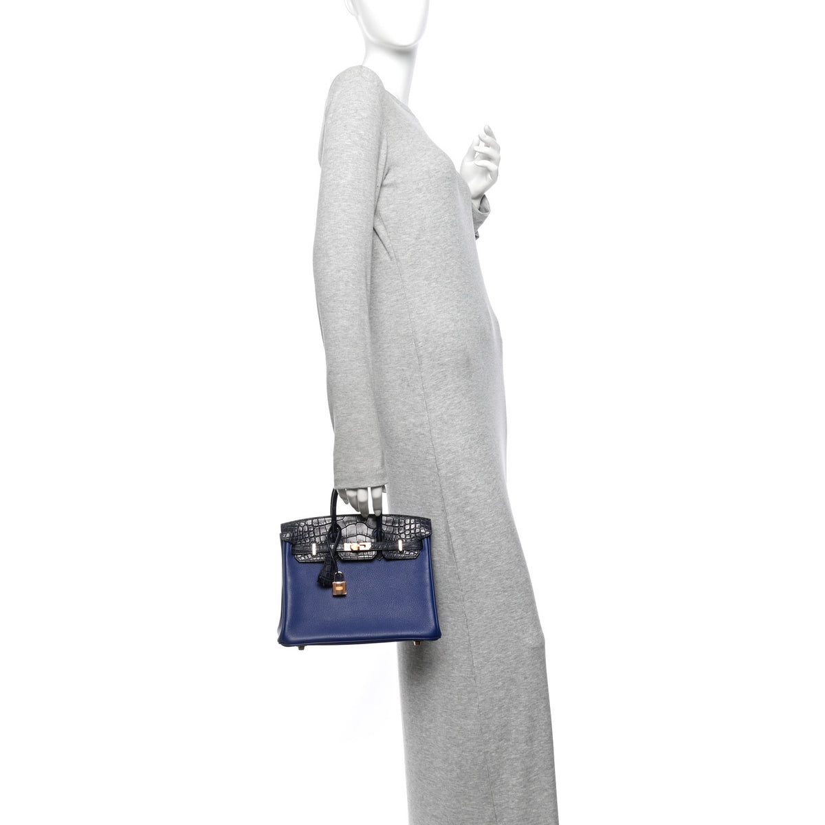 Hermes Taurillon Novillo Matte Alligator Birkin Touch 25 Bleu Saphir Marine 2 of 12