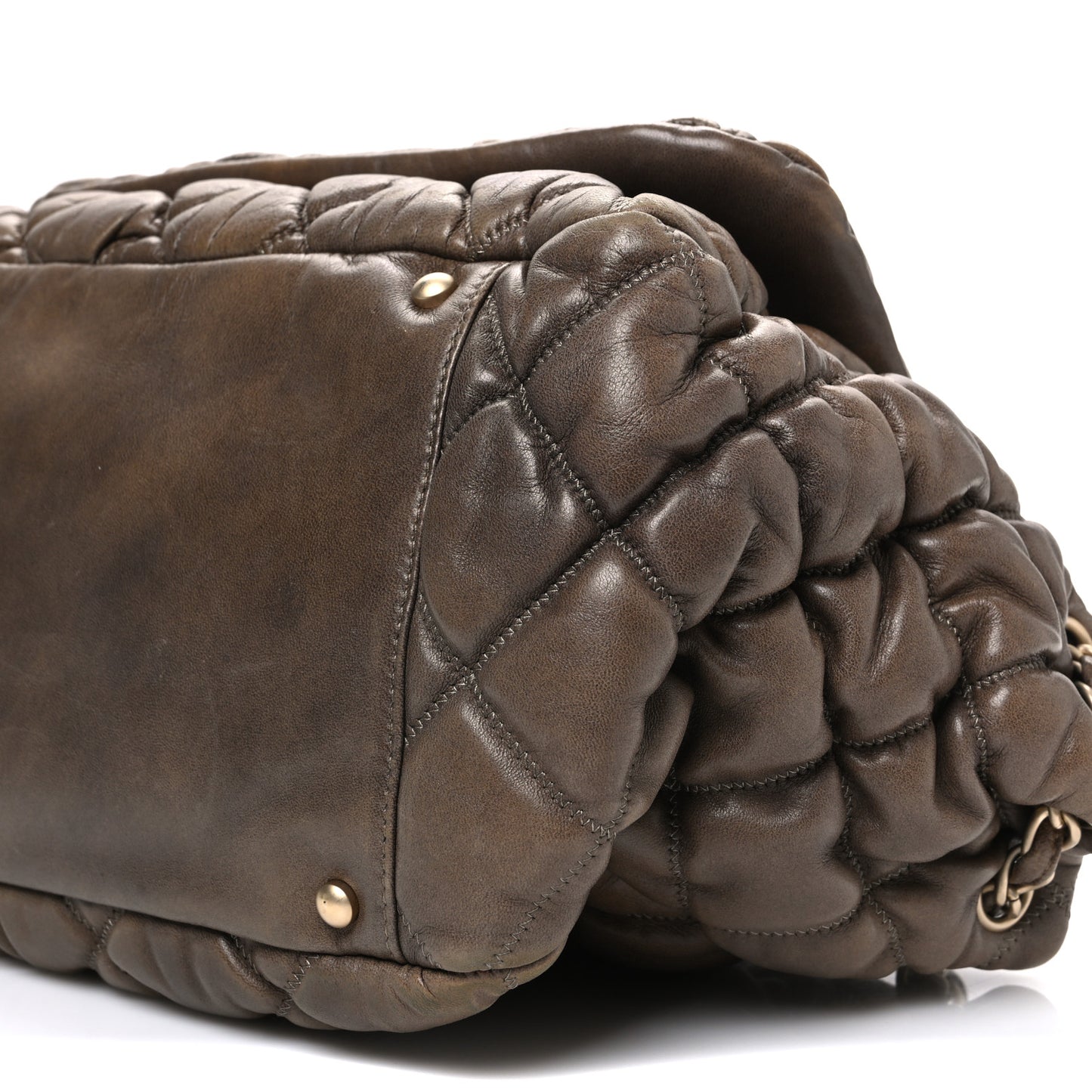Calfskin Bubble Quilt Accordion Flap Brown