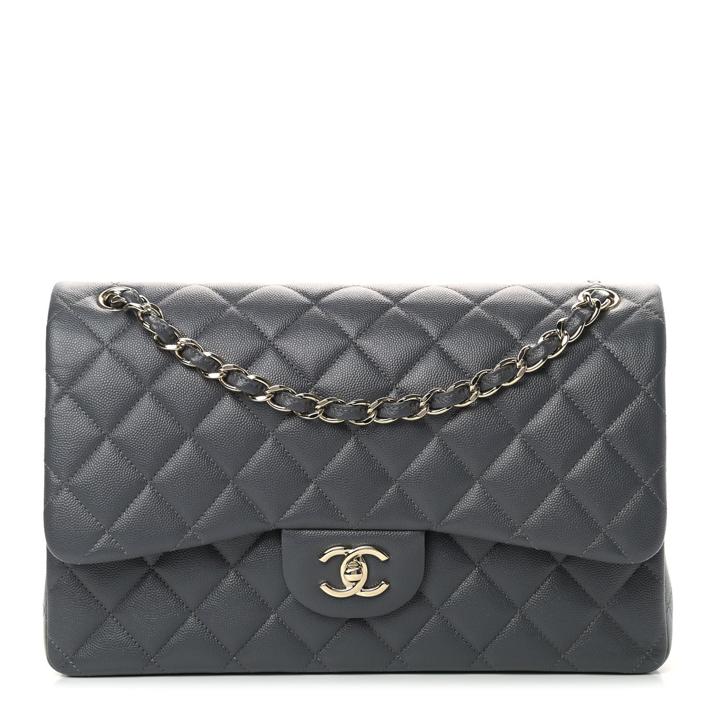 Caviar Quilted Jumbo Double Flap Dark Grey