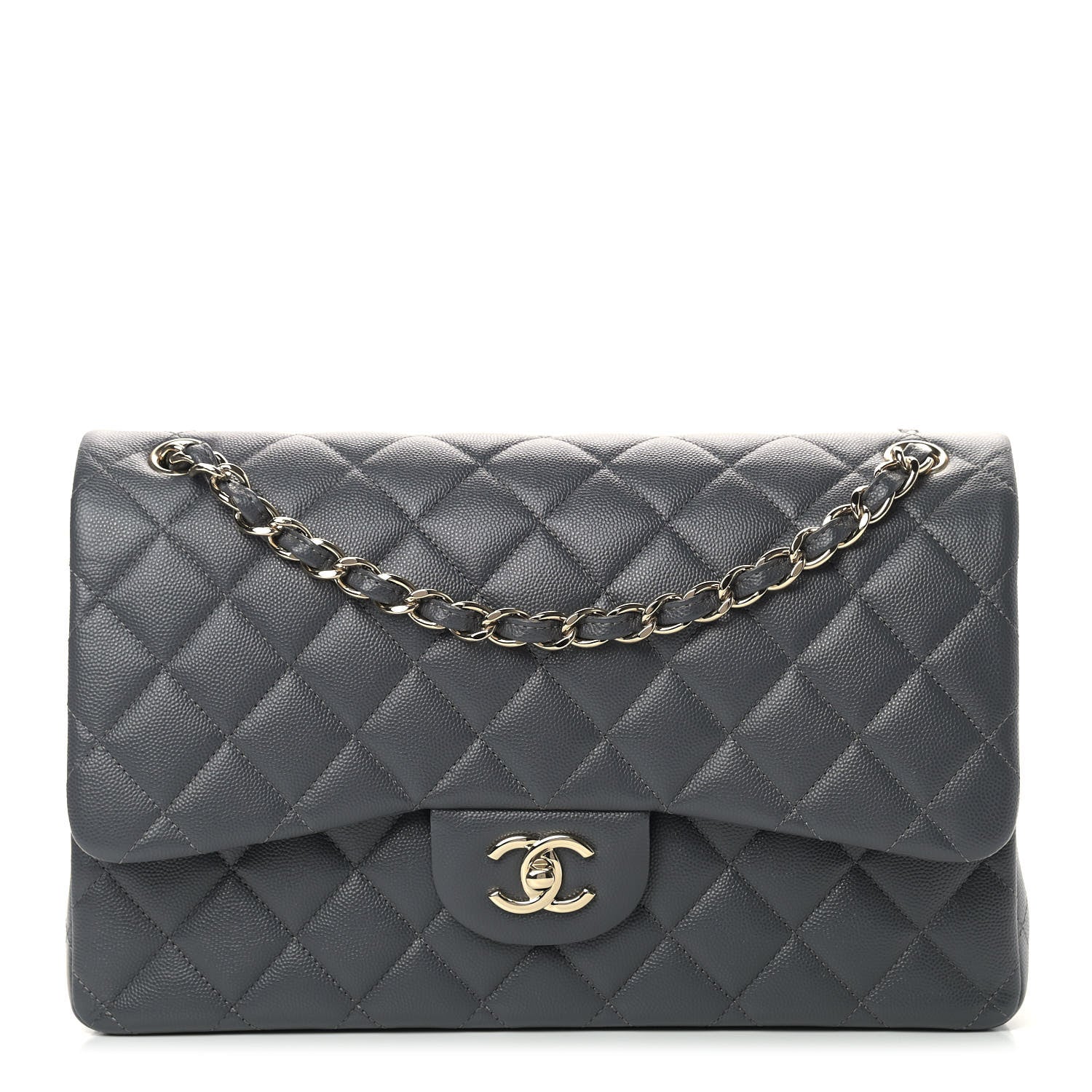 Chanel Caviar Quilted Jumbo Double Flap Dark Grey 1 of 10