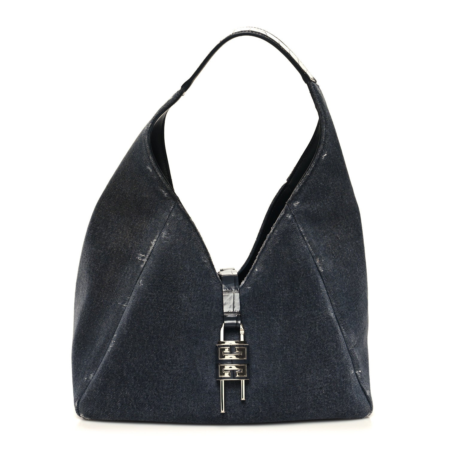 Givenchy Washed Denim Calfskin Crocodile Embossed Medium G-Lock Hobo Black 1 of 9