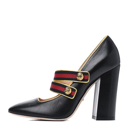 Gucci Calfskin Carly Mary Jane Web Pumps 40 Black 1 of 17