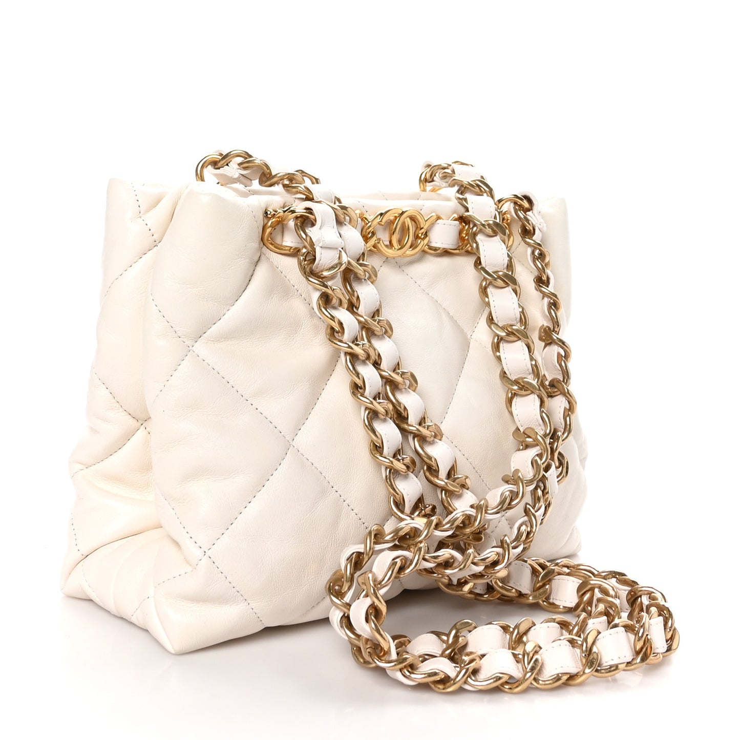 Lambskin Quilted Small Shopping Bag White