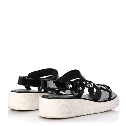 Chanel Patent Calfskin Velcro Dad Sandals 40 Black 4 of 8