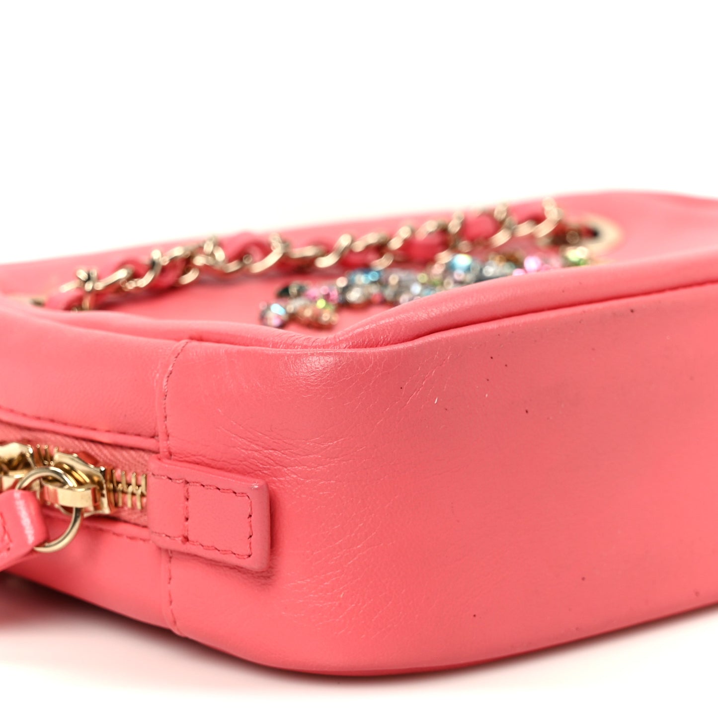 Lambskin Crystal Strass Mania Camera Case Pink