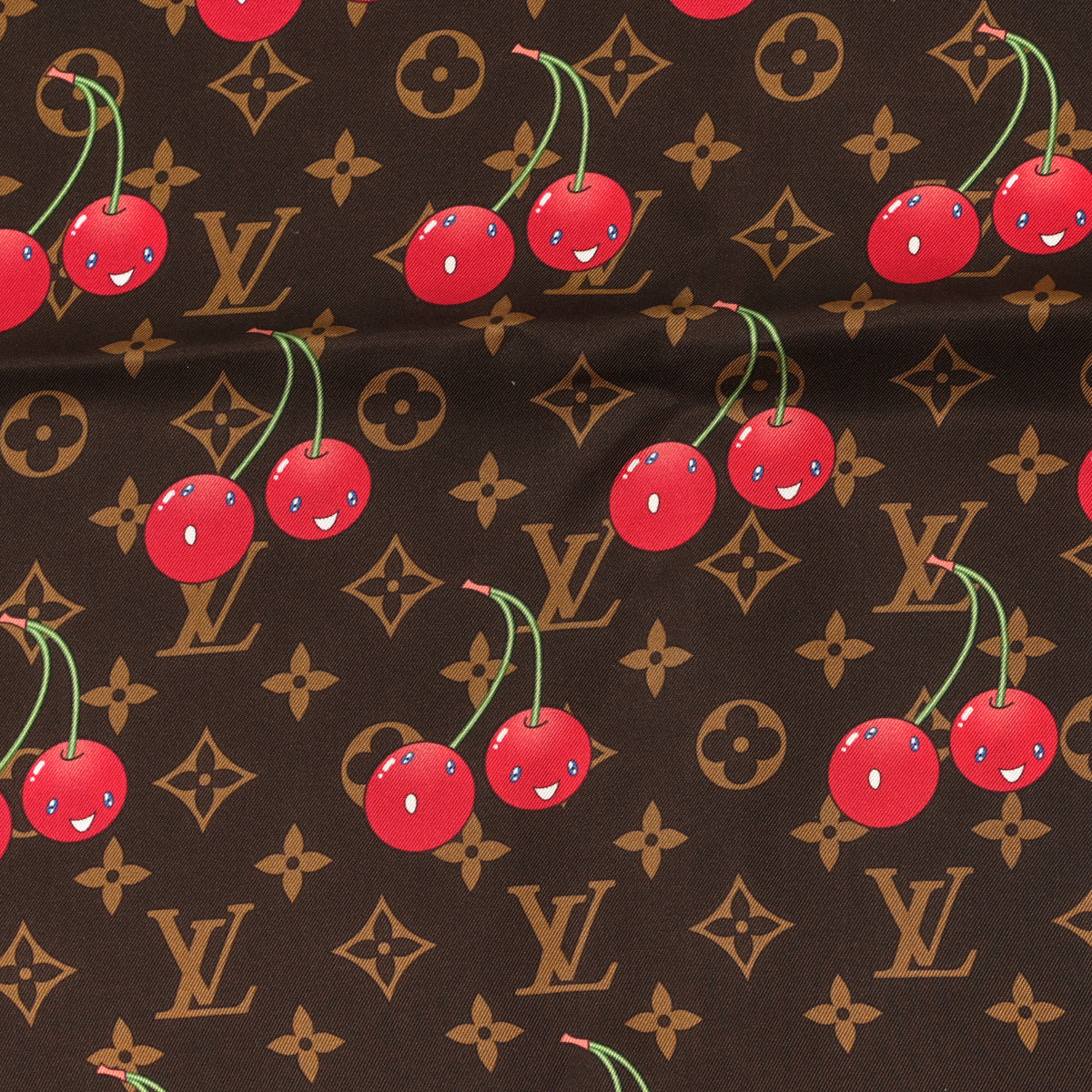 Louis Vuitton LV X TM Silk Monogram Cerises Square Scarf 90 Brown 3 of 3