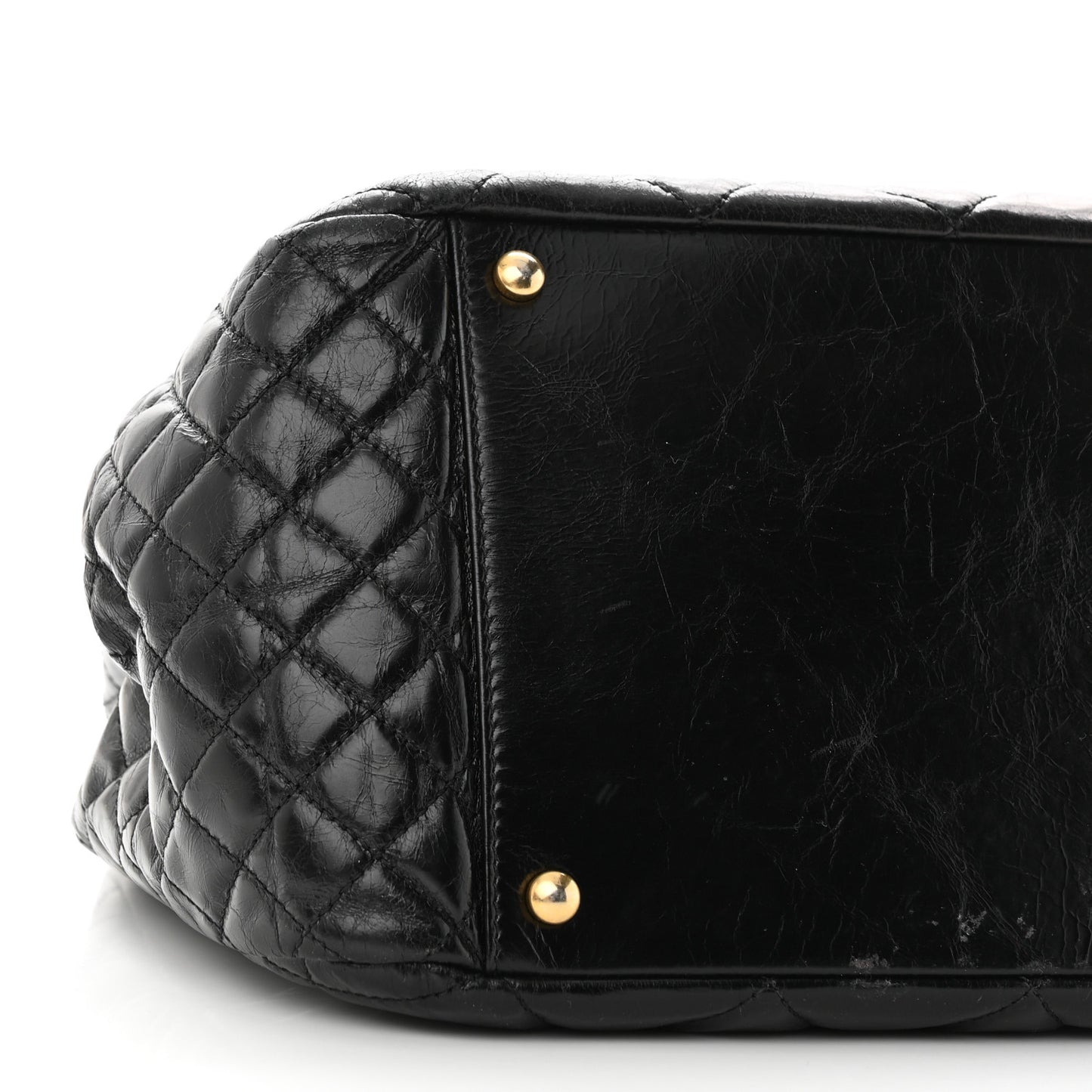 Glazed Calfskin Quilted Large Daily Walk Flap Black