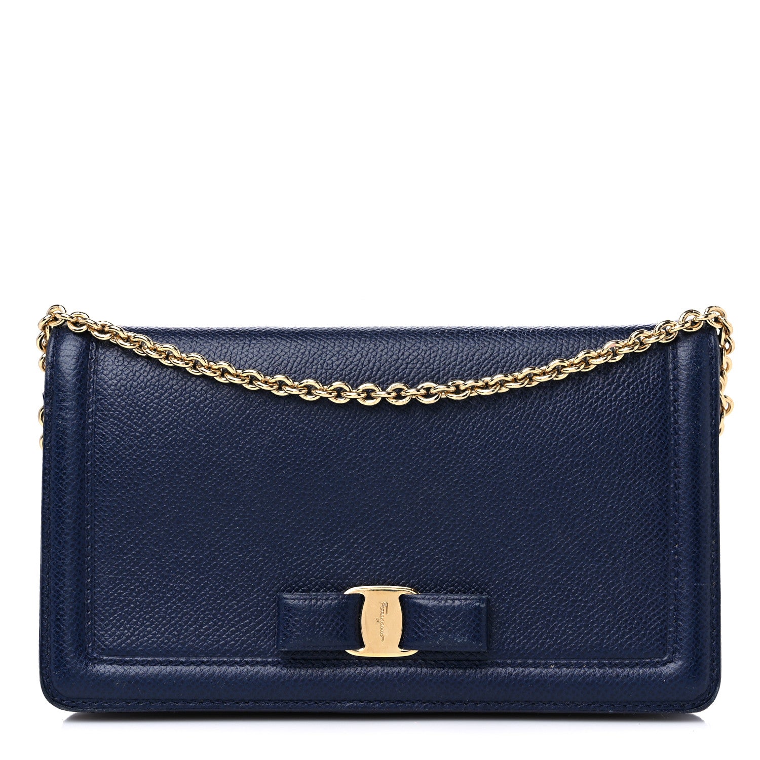 Salvatore Ferragamo Vera Bow Wallet On Chain Blue 1 of 14