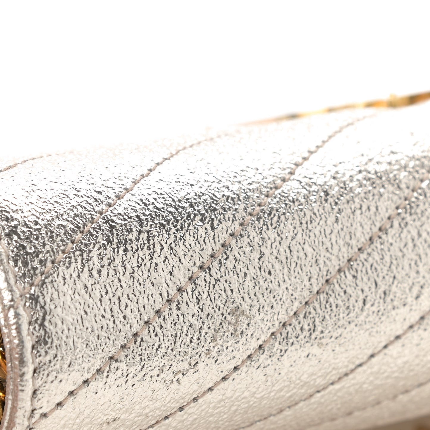 Metallic Grain De Poudre Matelasse Chevron Monogram Chain Wallet Gold