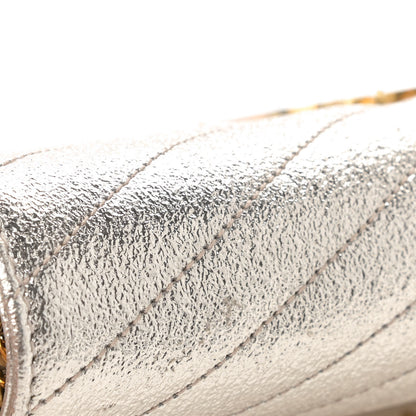 Saint Laurent Metallic Grain De Poudre Matelasse Chevron Monogram Chain Wallet Gold 12 of 15