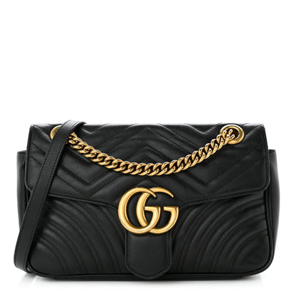 Gucci Calfskin Matelasse Small GG Marmont Shoulder Bag Black 1 of 16