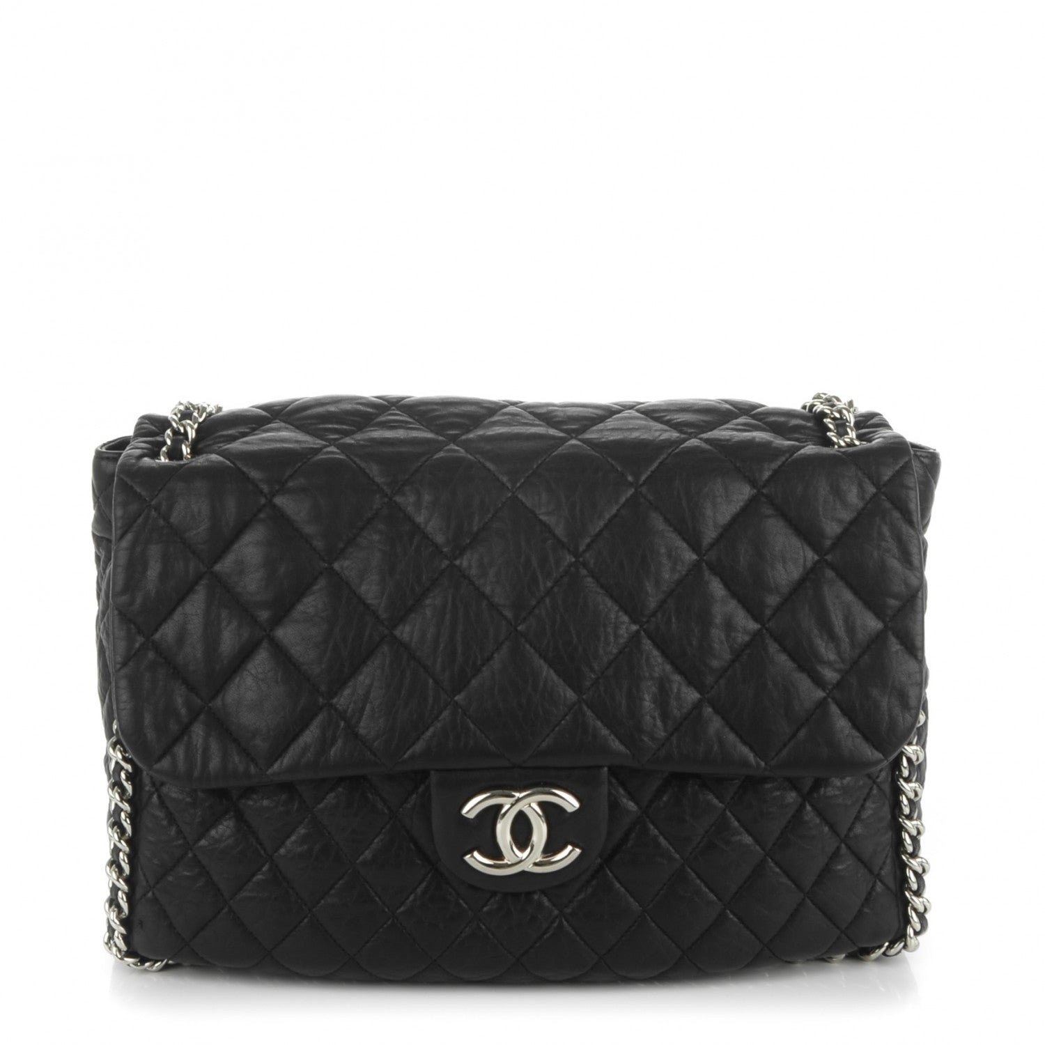 Chanel Washed Lambskin Quilted Maxi Chain Around Flap Black 1 of 8