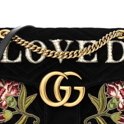 Gucci Velvet Matelasse Loved Embroidered Medium GG Marmont Shoulder Bag Black 8 of 11