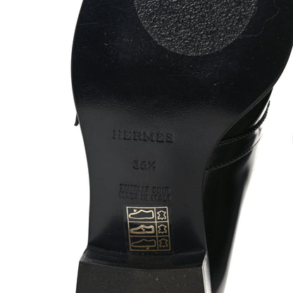 Hermes Glazed Calfskin Womens Monterey Loafers 36.5 Black 6 of 9