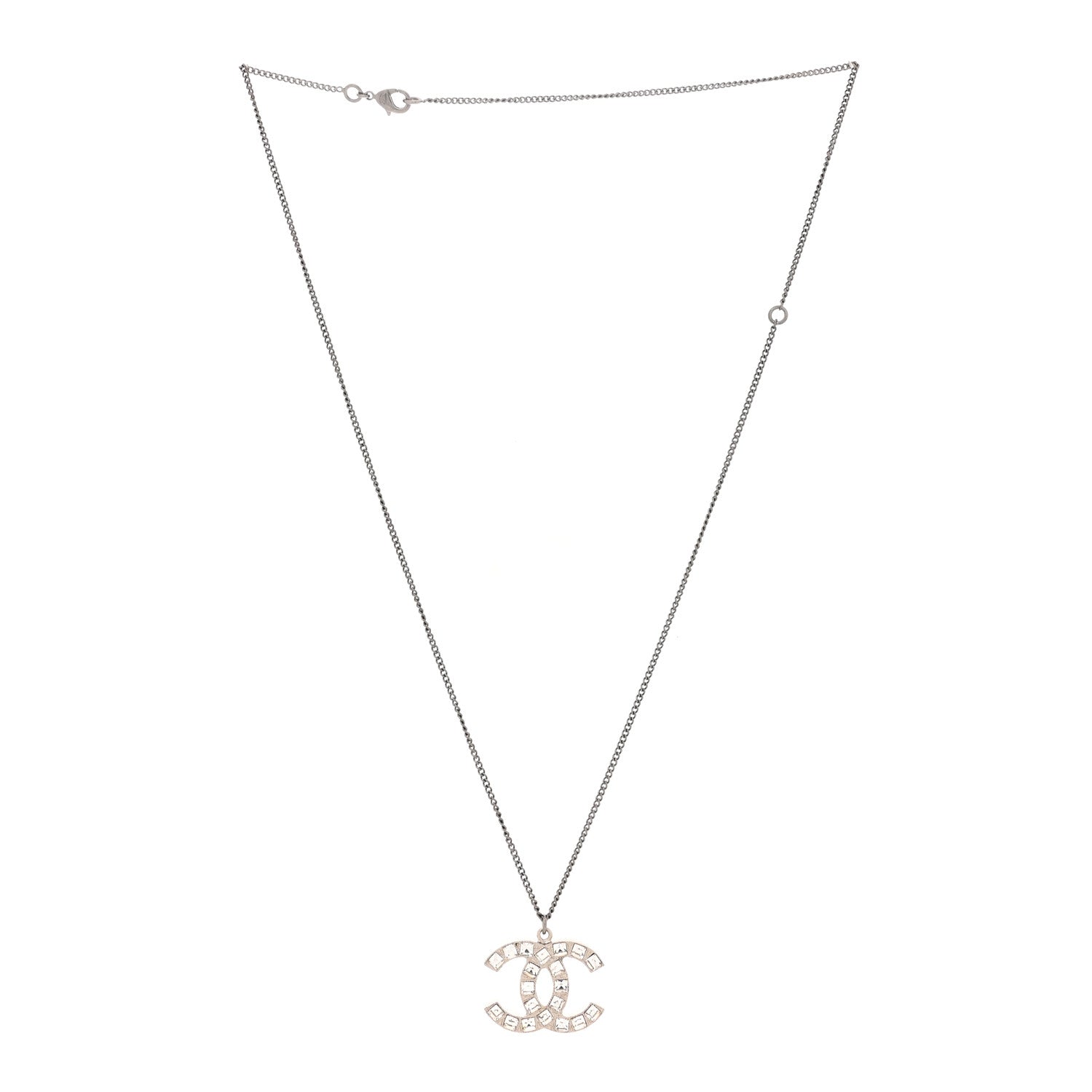 Chanel Baguette Crystal CC Necklace Silver 3 of 5