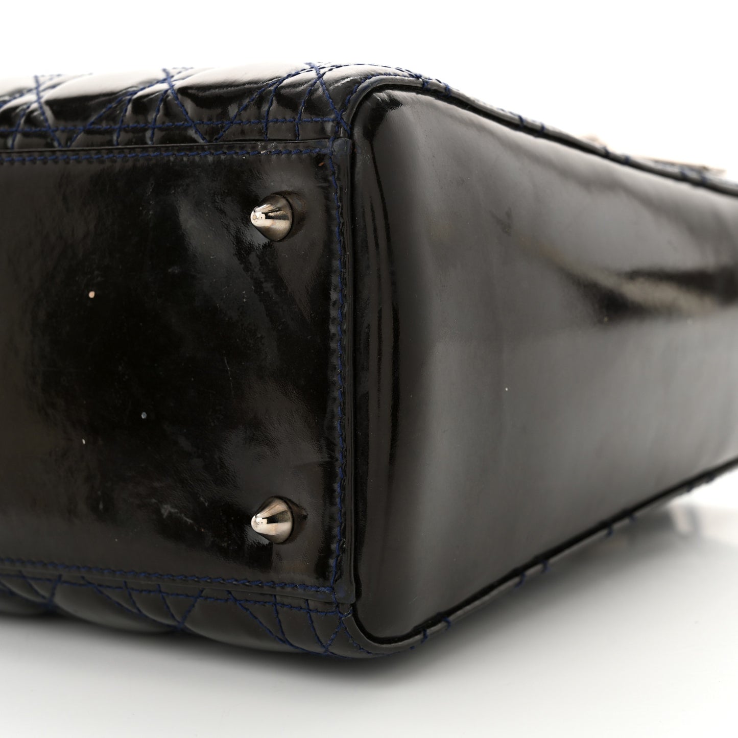 Patent Cannage Medium Lady Dior Navy Blue