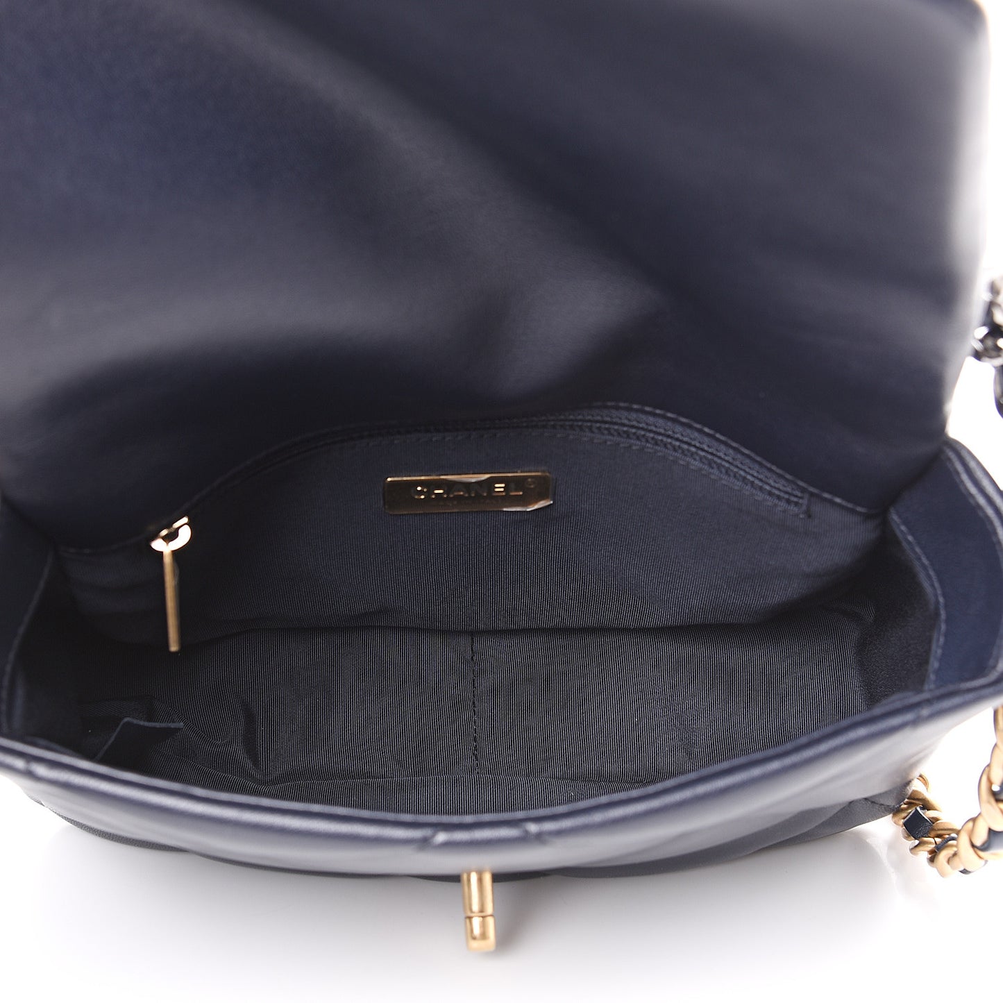 Goatskin Quilted Medium 19 Flap Navy Blue