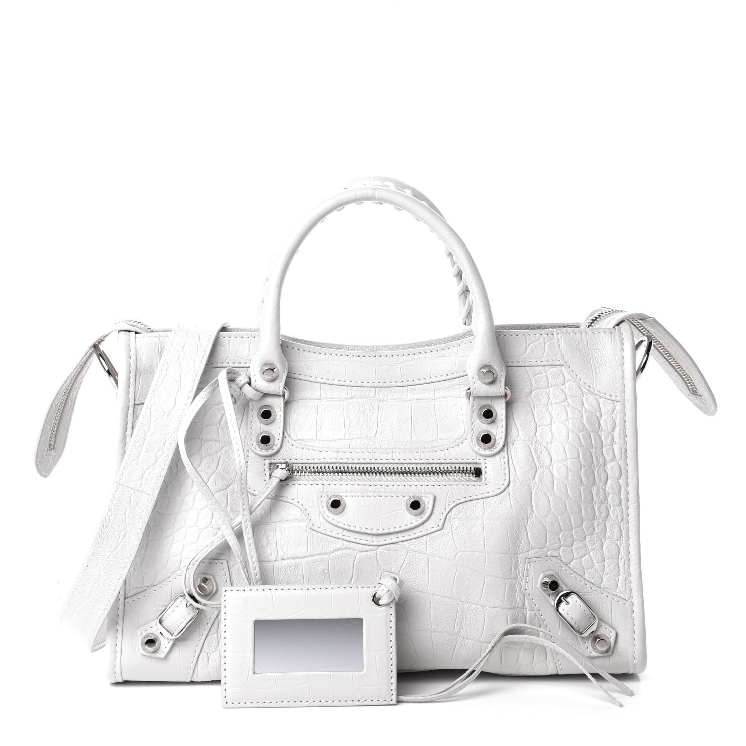Balenciaga Matte Supple Lambskin Crocodile Embossed Classic Silver Hardware S City White 1 of 11