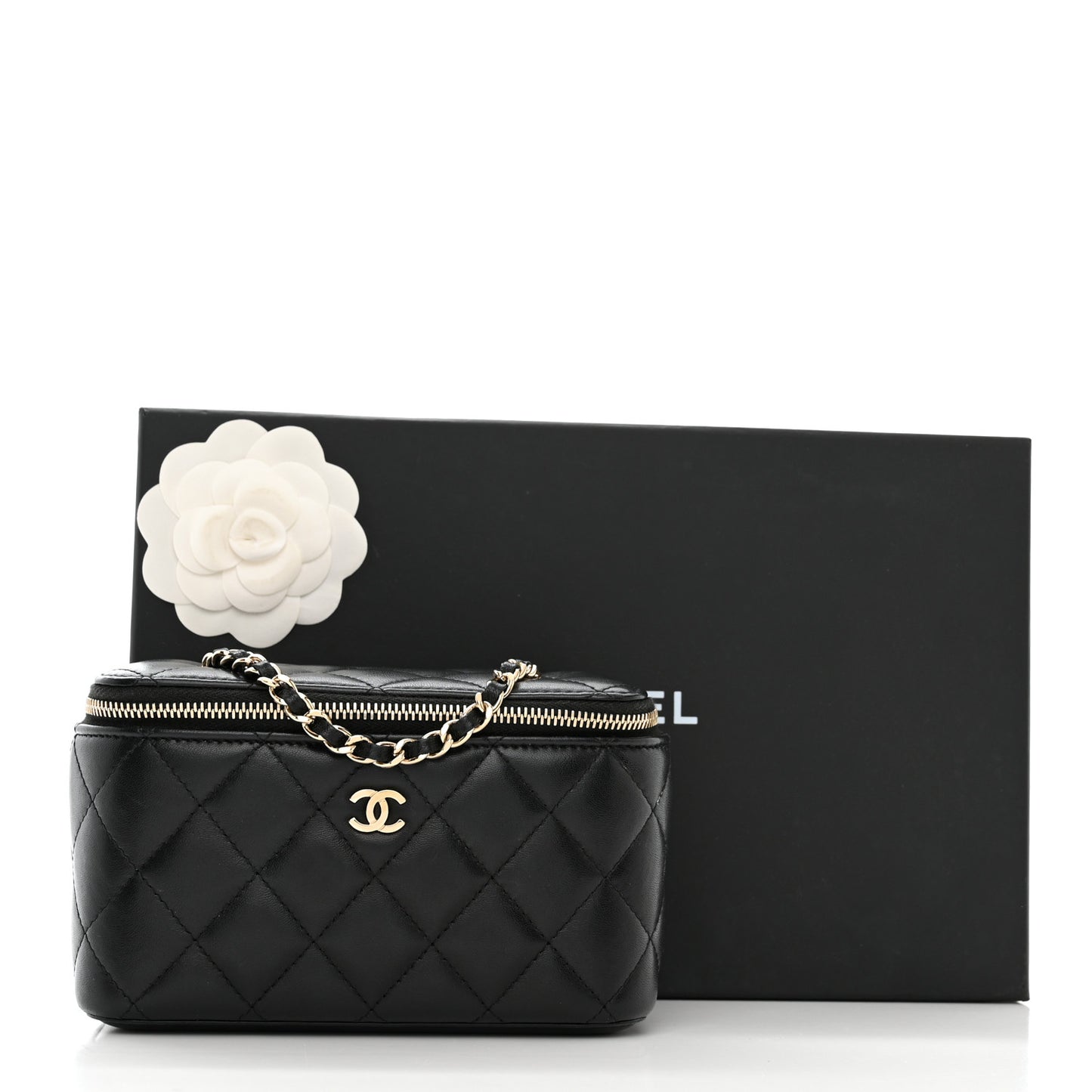 Lambskin Quilted Small Vanity Case With Chain Black
