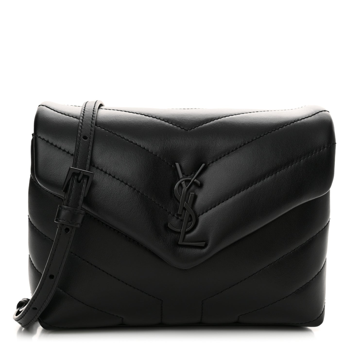 Calfskin Y Quilted Monogram Monochrome Toy Loulou Crossbody Bag Black