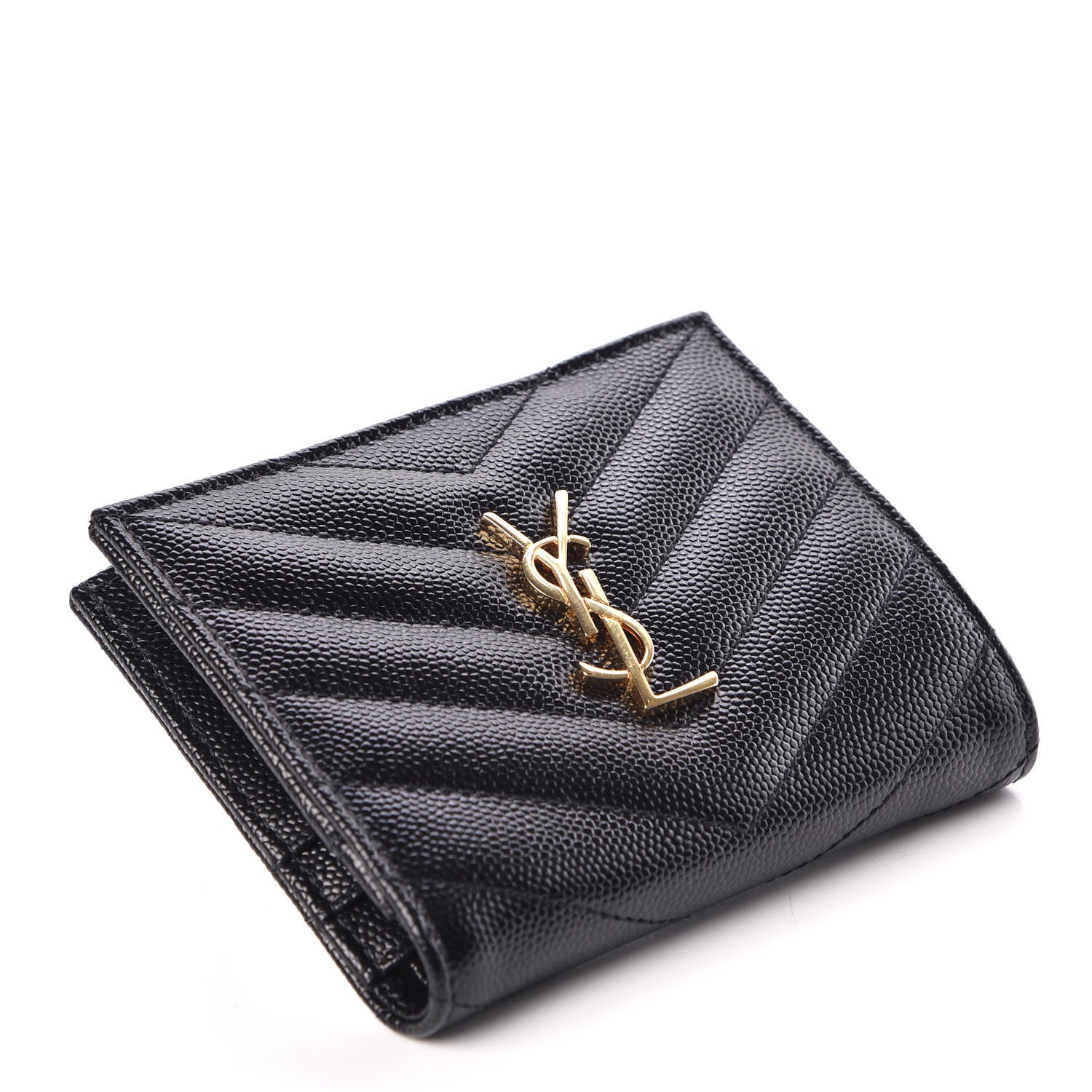 Saint Laurent Grain De Poudre Matelasse Chevron Monogram Zipped Card Case Black 4 of 8