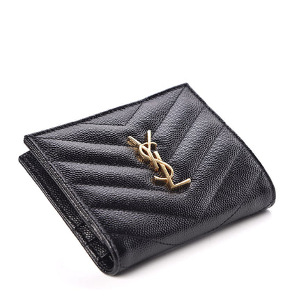 Saint Laurent Grain De Poudre Matelasse Chevron Monogram Zipped Card Case Black 4 of 8