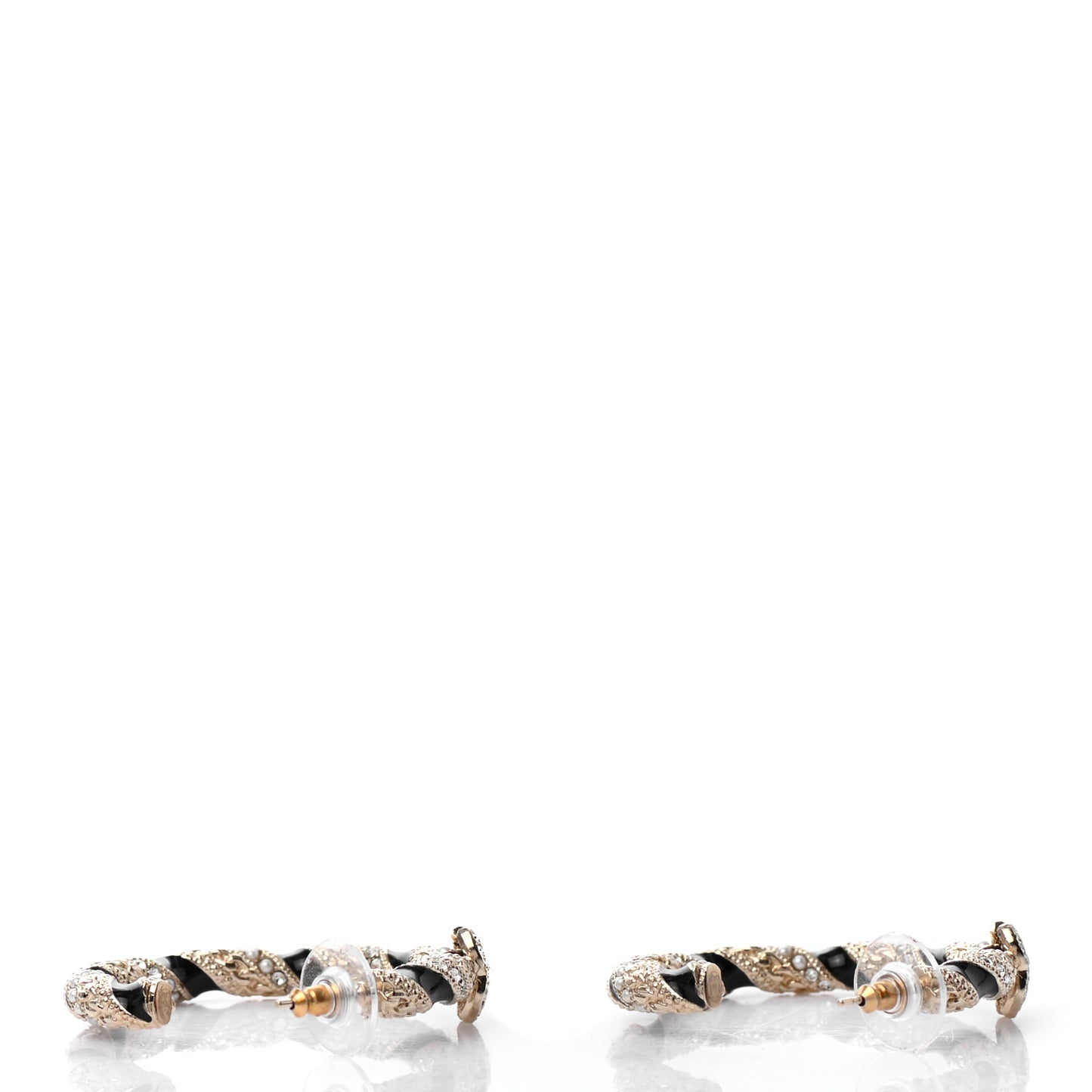 Crystal Pearl Twist CC Hoop Earrings Gold Black