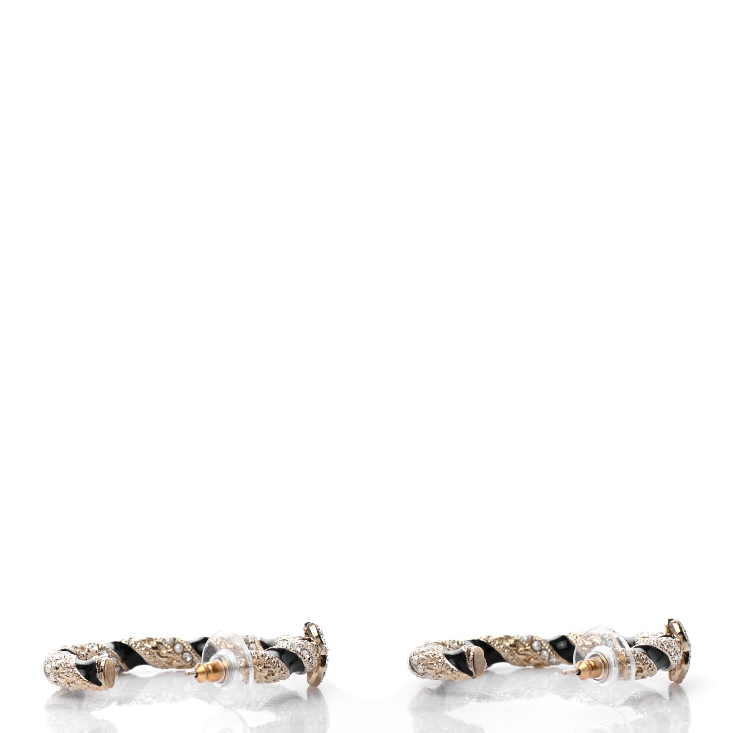 Chanel Crystal Pearl Twist CC Hoop Earrings Gold Black 3 of 4
