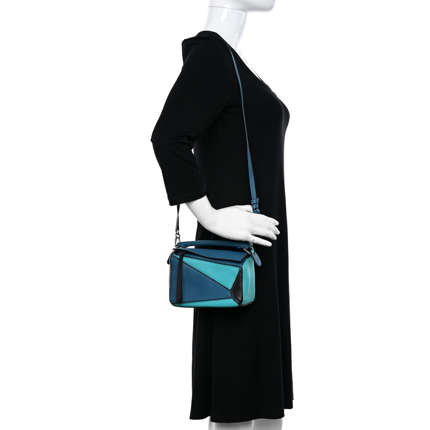 Calfskin Mini Puzzle Bag Dark Lagoon Black