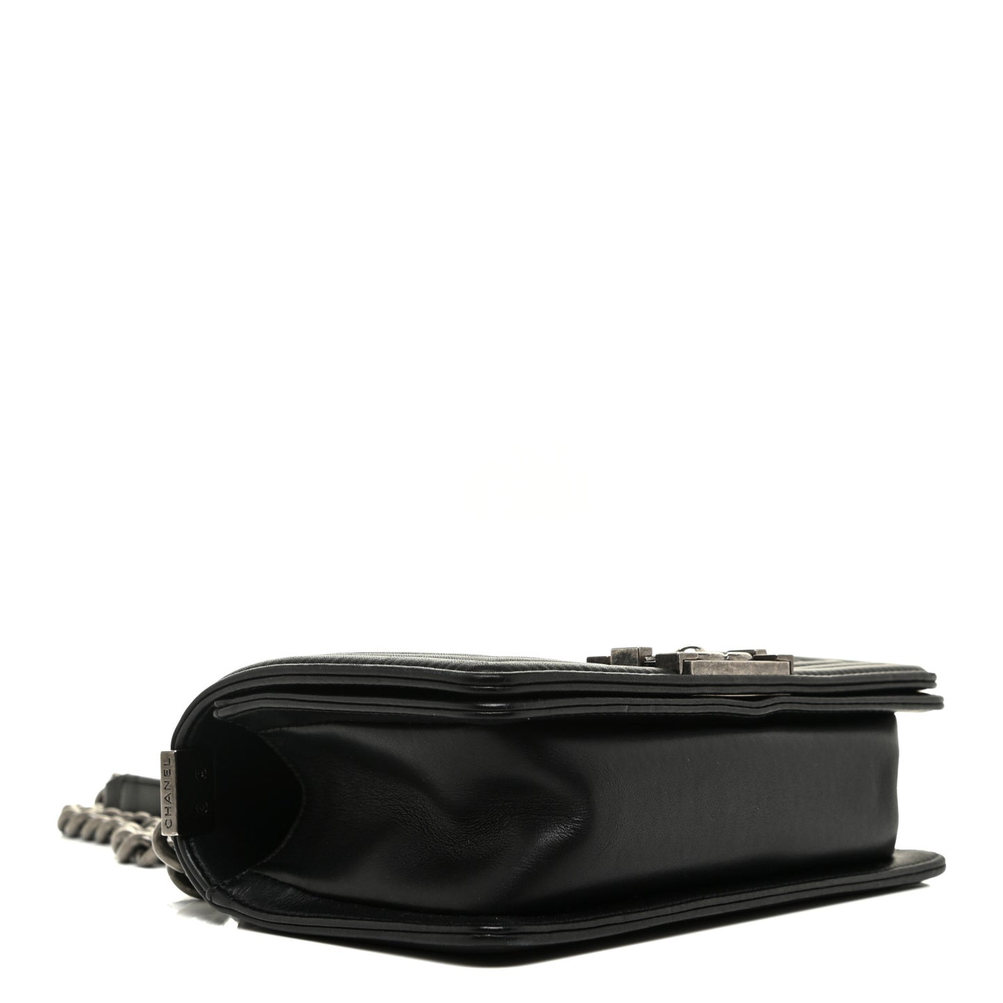 Calfskin Chevron Quilted Small Boy Flap Black