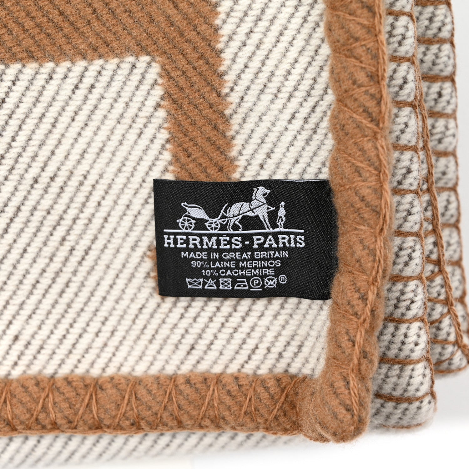 Hermes Wool Cashmere Avalon Blanket Ecru Camel 3 of 3