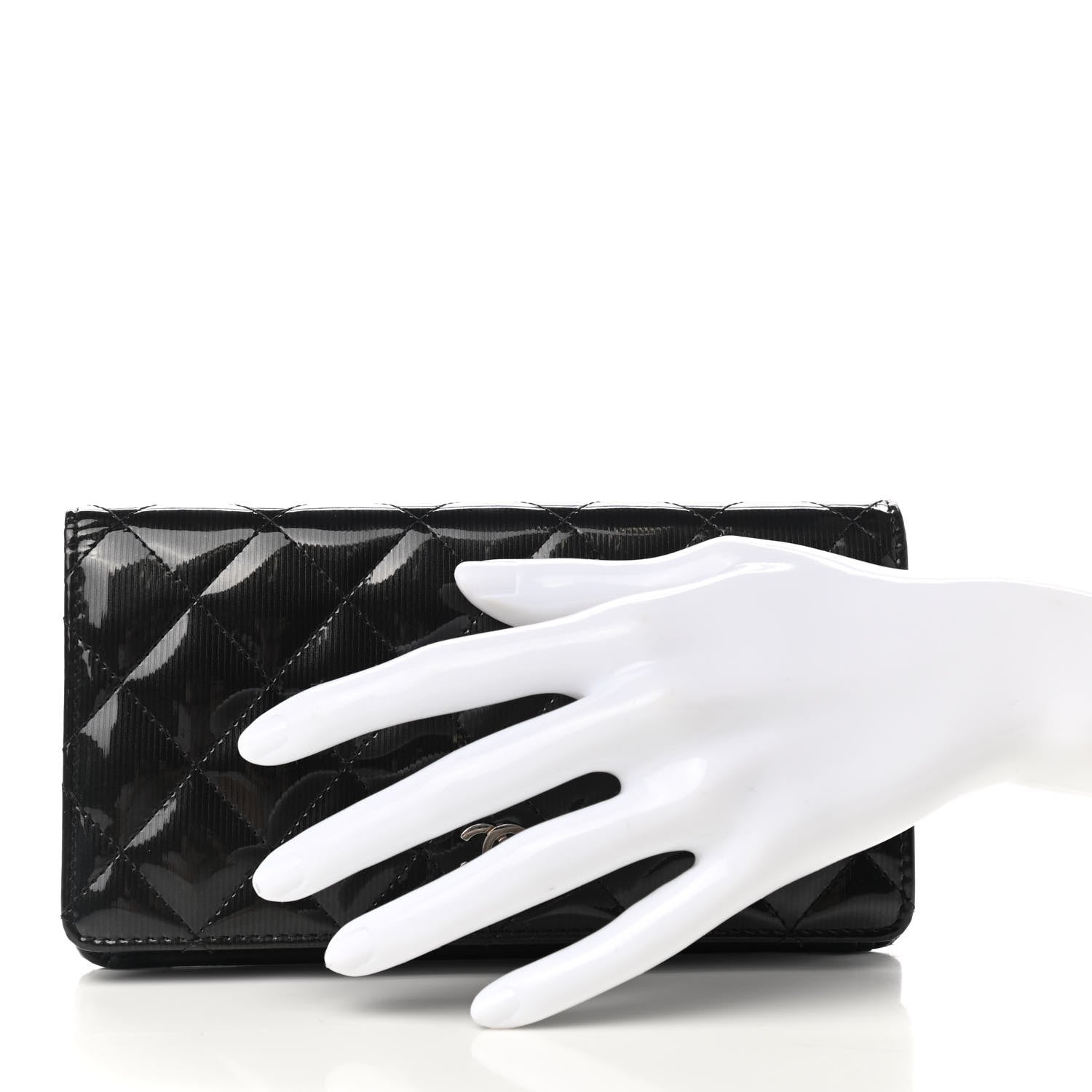 Chanel Striated Patent Yen Wallet Black 2 of 8