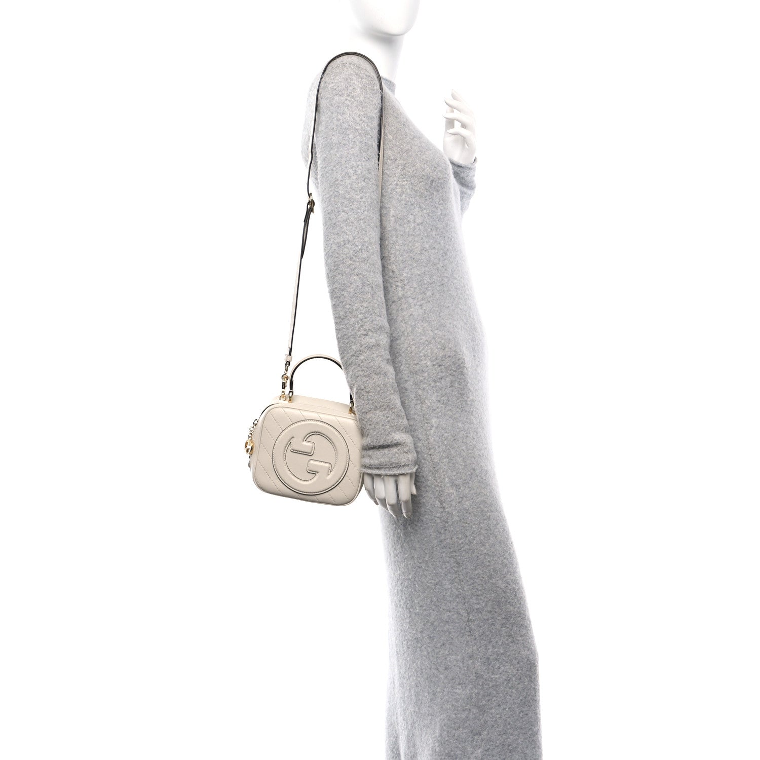 Gucci Sakai Be Green Calfskin Diagonal Stitched Blondie Top Handle Bag Mystic White 2 of 10