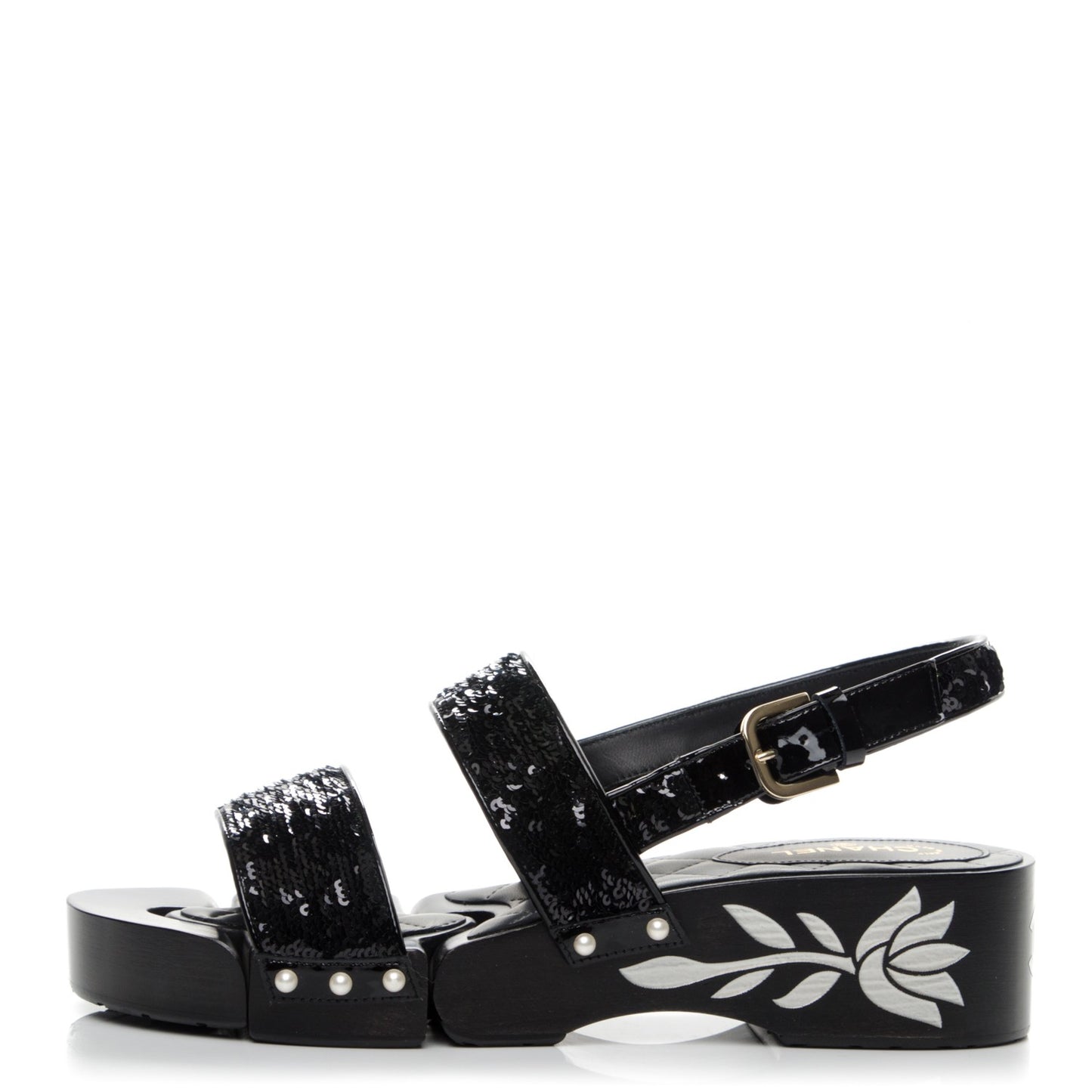Sequin Wedge Sandals 40 Black