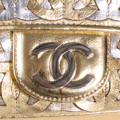 Chanel Calfskin Crackled CC Mix Medium Flap Gold Silver 5 of 9